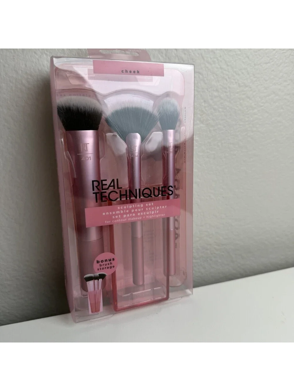 Real Techniques Sculpting Set 3pc Pink Contour Highlighter Brushes + Storage